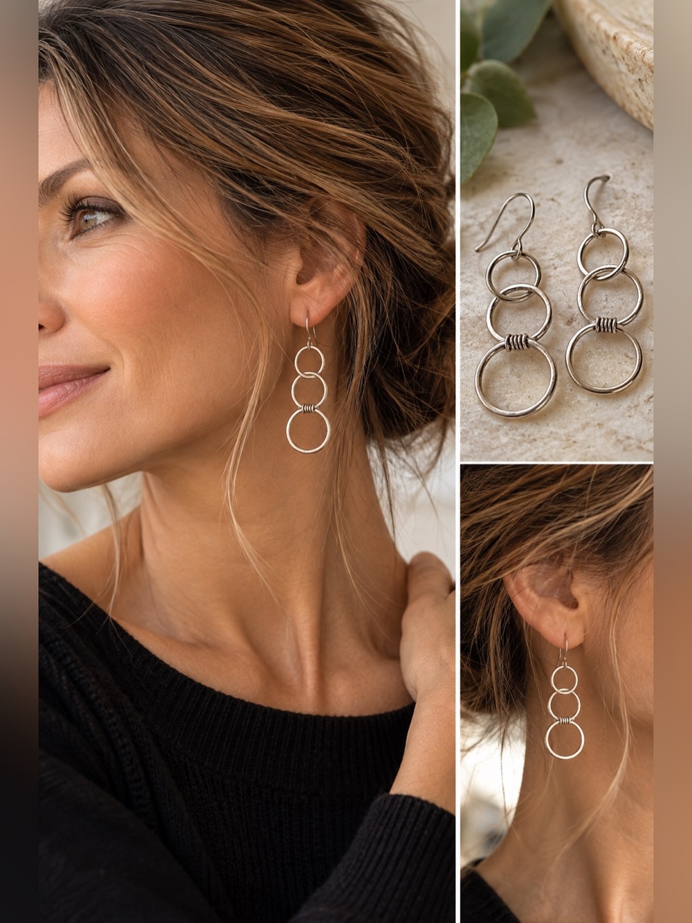 Sterling Silver Triple-Hoop Dangle Earrings